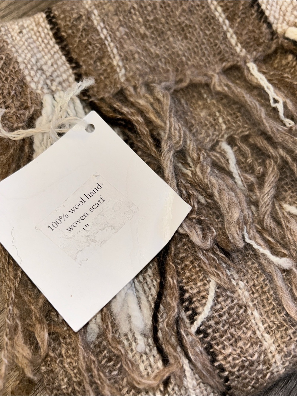 Badgerface Fiber Get Bentz Farm 100% Wool Handwoven Fringe Scarf Brown Rustic - Picture 2 of 4